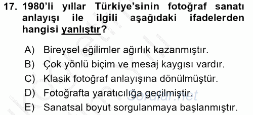 Fotoğraf Tarihi 2016 - 2017 3 Ders Sınavı 17.Soru