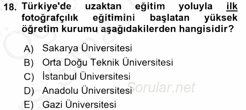 Fotoğraf Tarihi 2016 - 2017 3 Ders Sınavı 18.Soru