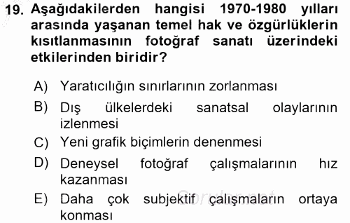 Fotoğraf Tarihi 2016 - 2017 3 Ders Sınavı 19.Soru