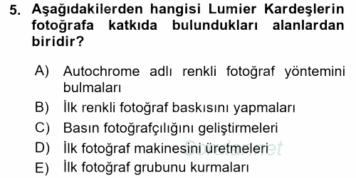 Fotoğraf Tarihi 2016 - 2017 3 Ders Sınavı 5.Soru
