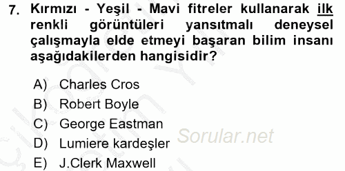 Fotoğraf Tarihi 2016 - 2017 3 Ders Sınavı 7.Soru