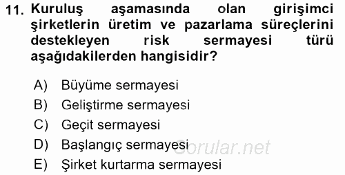 Girişim Finansmanı 2016 - 2017 Dönem Sonu Sınavı 11.Soru