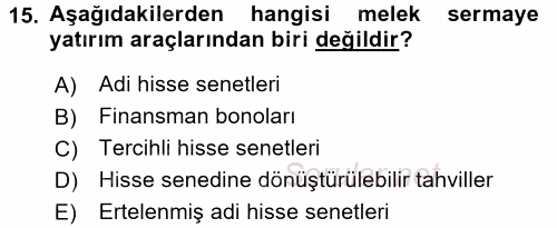 Girişim Finansmanı 2016 - 2017 Dönem Sonu Sınavı 15.Soru
