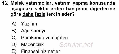 Girişim Finansmanı 2016 - 2017 Dönem Sonu Sınavı 16.Soru