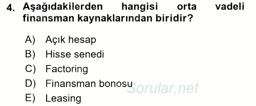 Girişim Finansmanı 2016 - 2017 Dönem Sonu Sınavı 4.Soru
