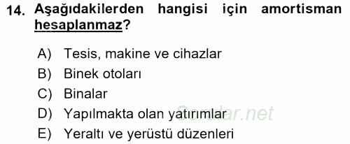 Muhasebe Uygulamaları 2015 - 2016 Ara Sınavı 14.Soru