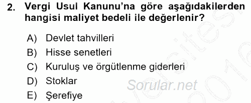 Muhasebe Uygulamaları 2015 - 2016 Ara Sınavı 2.Soru