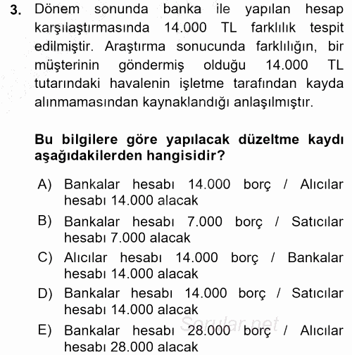 Muhasebe Uygulamaları 2015 - 2016 Ara Sınavı 3.Soru