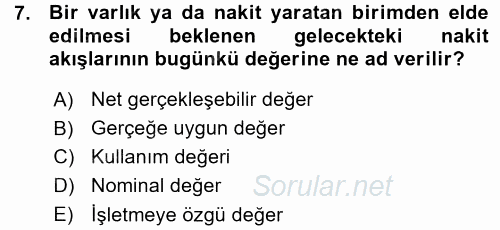 Muhasebe Uygulamaları 2015 - 2016 Ara Sınavı 7.Soru