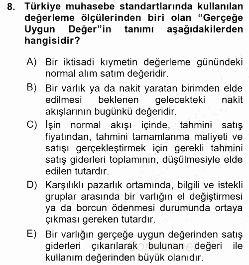 Muhasebe Uygulamaları 2015 - 2016 Ara Sınavı 8.Soru