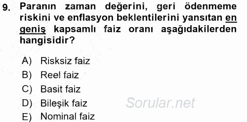 Finansal Yönetim 2015 - 2016 Ara Sınavı 9.Soru