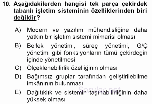 İşletim Sistemleri 2017 - 2018 Ara Sınavı 10.Soru