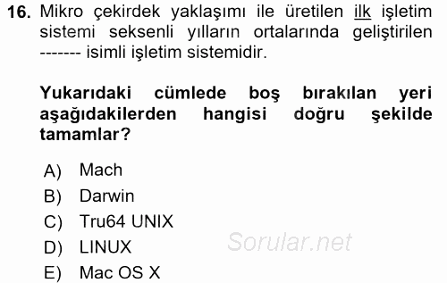 İşletim Sistemleri 2017 - 2018 Ara Sınavı 16.Soru