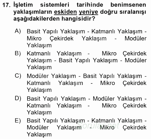 İşletim Sistemleri 2017 - 2018 Ara Sınavı 17.Soru
