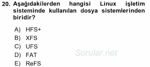 İşletim Sistemleri 2017 - 2018 Ara Sınavı 20.Soru