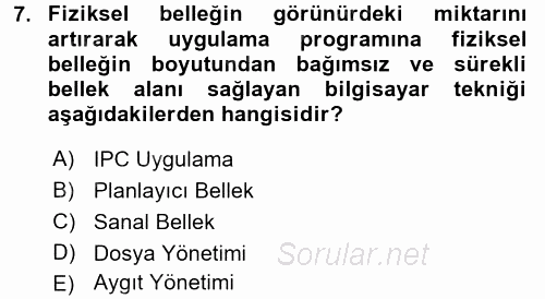 İşletim Sistemleri 2017 - 2018 Ara Sınavı 7.Soru