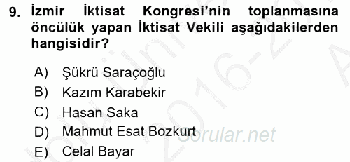 Türkiye Cumhuriyeti İktisat Tarihi 2016 - 2017 Ara Sınavı 9.Soru