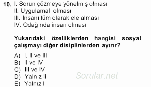 Sosyal Hizmete Giriş 2013 - 2014 Ara Sınavı 10.Soru