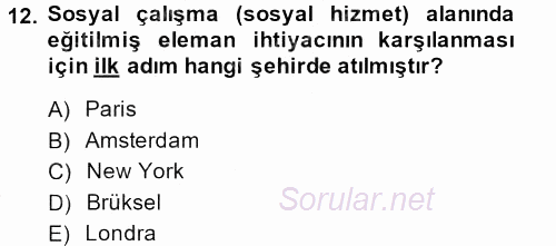 Sosyal Hizmete Giriş 2013 - 2014 Ara Sınavı 12.Soru