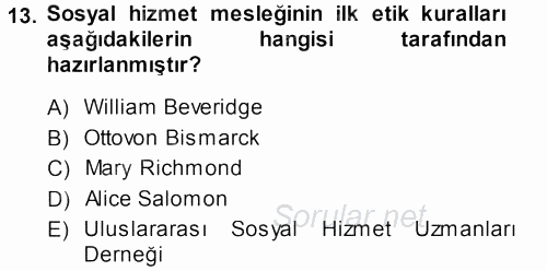 Sosyal Hizmete Giriş 2013 - 2014 Ara Sınavı 13.Soru