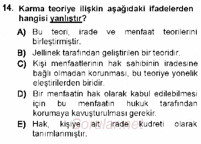 Hukukun Temel Kavramları 1 2012 - 2013 Dönem Sonu Sınavı 14.Soru