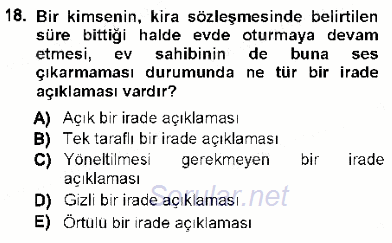 Hukukun Temel Kavramları 1 2012 - 2013 Dönem Sonu Sınavı 18.Soru