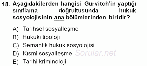 Sosyolojiye Giriş 2014 - 2015 Tek Ders Sınavı 18.Soru
