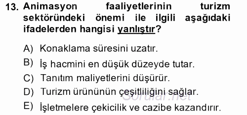 Otel İşletmelerinde Destek Hizmetleri 2014 - 2015 Tek Ders Sınavı 13.Soru