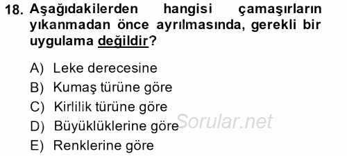 Otel İşletmelerinde Destek Hizmetleri 2014 - 2015 Tek Ders Sınavı 18.Soru