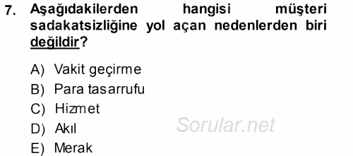 Otel İşletmelerinde Destek Hizmetleri 2014 - 2015 Tek Ders Sınavı 7.Soru