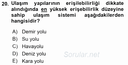 Turistik Alanlarda Mekan Tasarımı 2017 - 2018 Dönem Sonu Sınavı 20.Soru