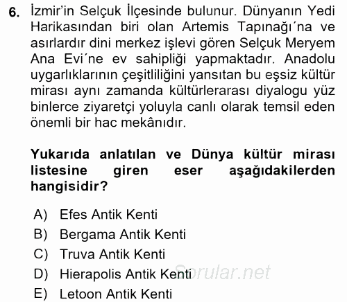 Turistik Alanlarda Mekan Tasarımı 2017 - 2018 Dönem Sonu Sınavı 6.Soru