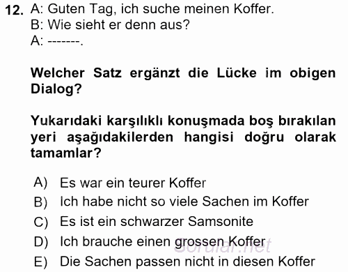 Almanca 2 2017 - 2018 Dönem Sonu Sınavı 12.Soru