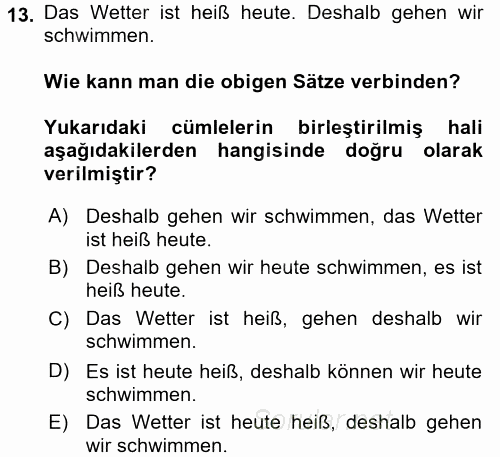 Almanca 2 2017 - 2018 Dönem Sonu Sınavı 13.Soru