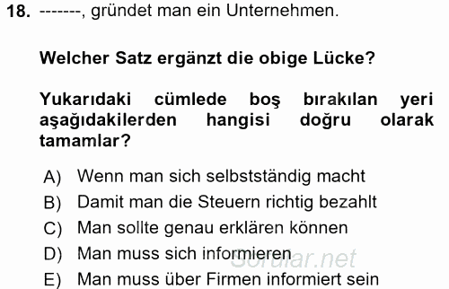 Almanca 2 2017 - 2018 Dönem Sonu Sınavı 18.Soru