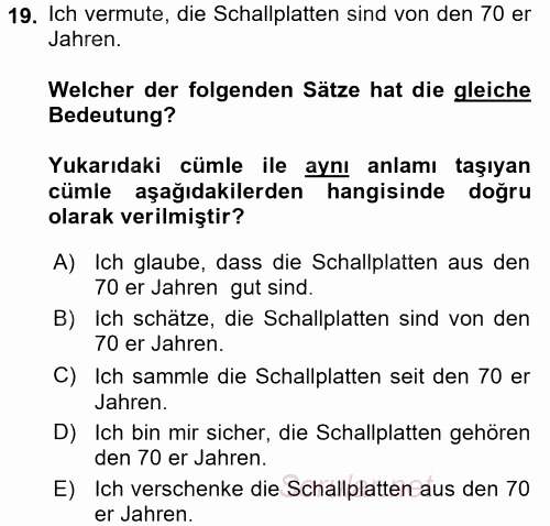 Almanca 2 2017 - 2018 Dönem Sonu Sınavı 19.Soru