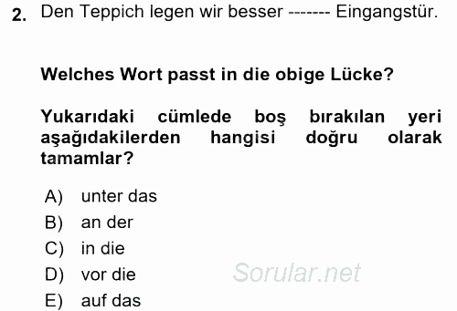 Almanca 2 2017 - 2018 Dönem Sonu Sınavı 2.Soru