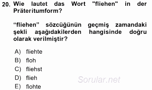 Almanca 2 2017 - 2018 Dönem Sonu Sınavı 20.Soru