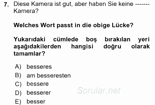 Almanca 2 2017 - 2018 Dönem Sonu Sınavı 7.Soru
