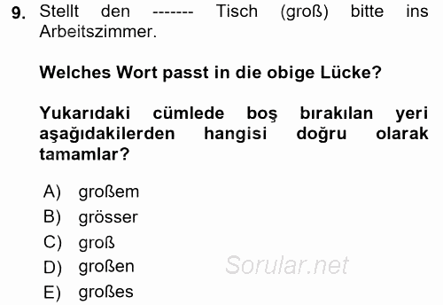 Almanca 2 2017 - 2018 Dönem Sonu Sınavı 9.Soru