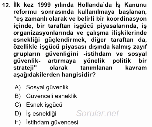 Sendikacılık 2017 - 2018 Ara Sınavı 12.Soru