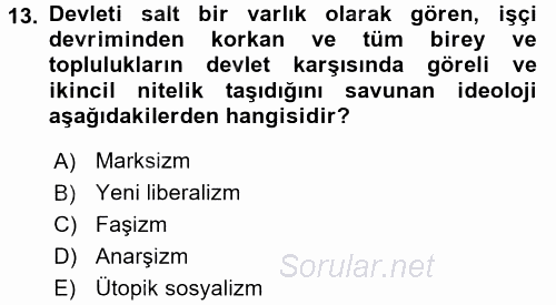 Sendikacılık 2017 - 2018 Ara Sınavı 13.Soru