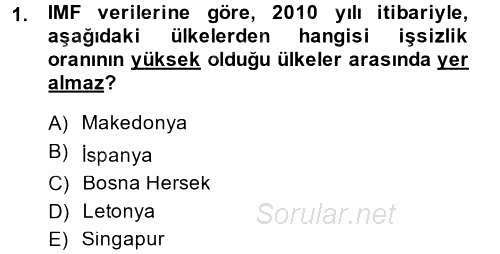 Dış Ticarete Giriş 2013 - 2014 Tek Ders Sınavı 1.Soru