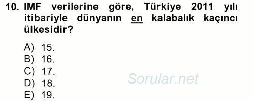 Dış Ticarete Giriş 2013 - 2014 Tek Ders Sınavı 10.Soru