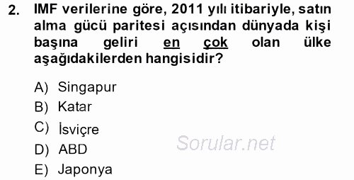 Dış Ticarete Giriş 2013 - 2014 Tek Ders Sınavı 2.Soru