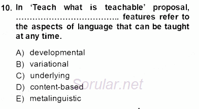 Dil Edinimi 2014 - 2015 Dönem Sonu Sınavı 10.Soru