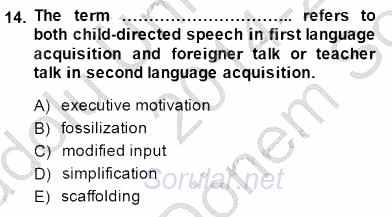 Dil Edinimi 2014 - 2015 Dönem Sonu Sınavı 14.Soru