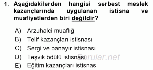 Özel Vergi Hukuku 1 2016 - 2017 3 Ders Sınavı 1.Soru