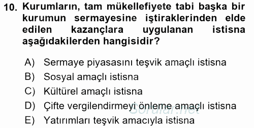 Özel Vergi Hukuku 1 2016 - 2017 3 Ders Sınavı 10.Soru