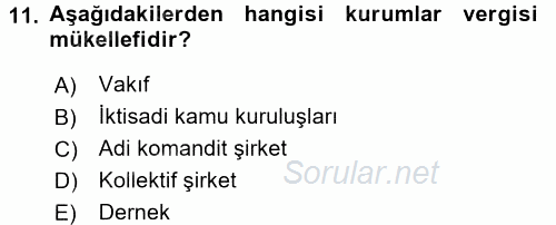 Özel Vergi Hukuku 1 2016 - 2017 3 Ders Sınavı 11.Soru